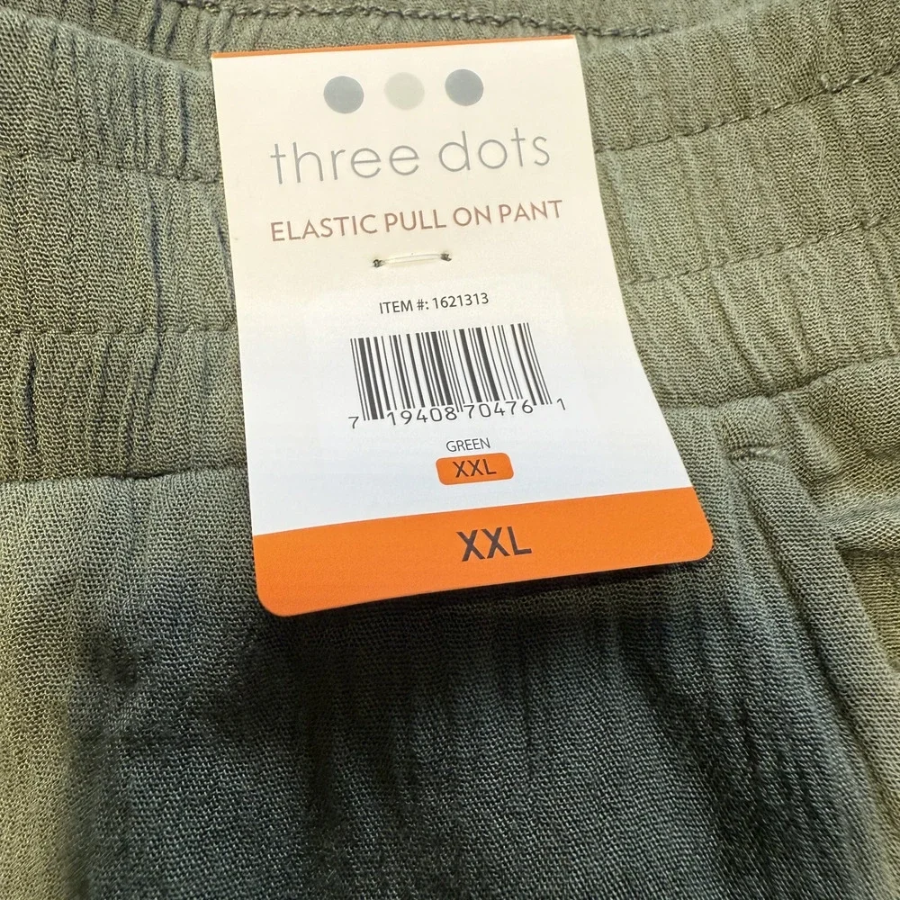 Three Dots Pants Womens XXL Green Elastic Pull On Wide Leg Pockets Rayon NWT - Picture 3 of 12